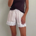 Mais bonito renda guarnição pijama boxer shorts para mulheres pjs bottoms cintura elástica ilhó perna larga lounge shorts y2k fairycore sleepwear