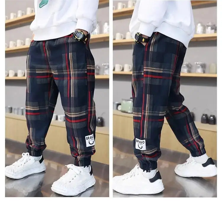 2024 moda meninos algodão xadrez calças primavera outono da criança casual crianças calças soltas moletom para adolescentes roupas