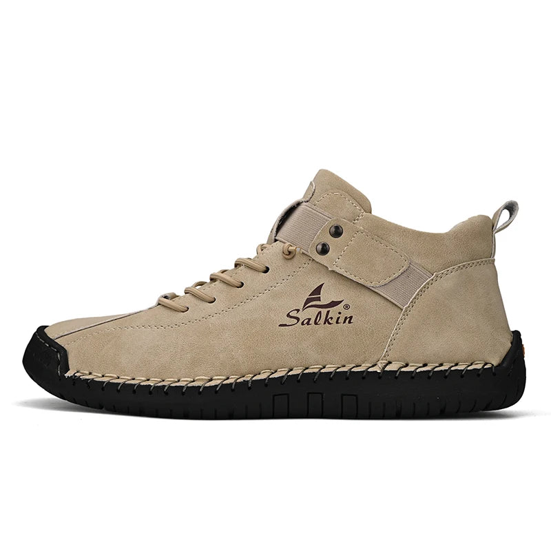 Novo design 2025 tênis de couro masculino homem respirável sapatos de couro artesanal sapatos casuais masculinos botas de tornozelo ao ar livre