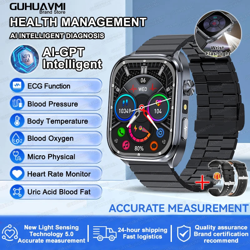 Novo Smartwatch 2026 com ECG Preciso, Análise de Saúde Cardíaca, Análise de Sangue, Lipídios no Sangue, Pressão Arterial e Chamada Bluetooth para Homens