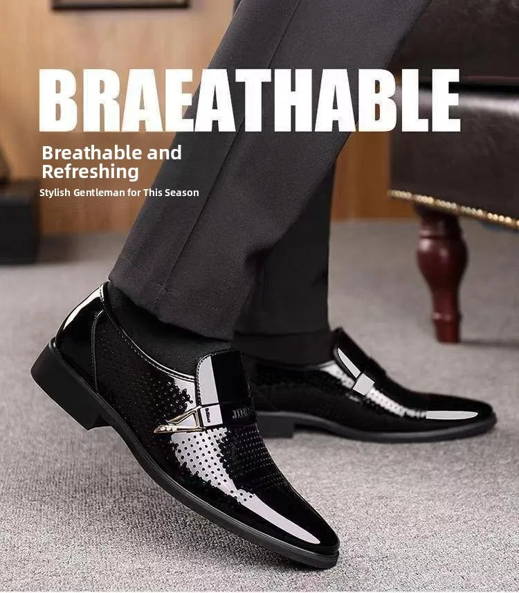 Sapatos de couro casuais de negócios masculinos casamento noivo estilo britânico altura aumentada verão respirável dedo do pé apontado calçados masculinos
