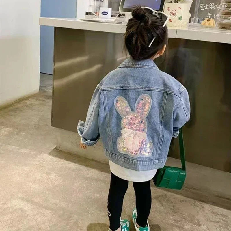 Meninas denim jaquetas novas crianças moda dos desenhos animados outerwear crianças manga longa roupas casuais 2-10 anos adolescente tendências casacos