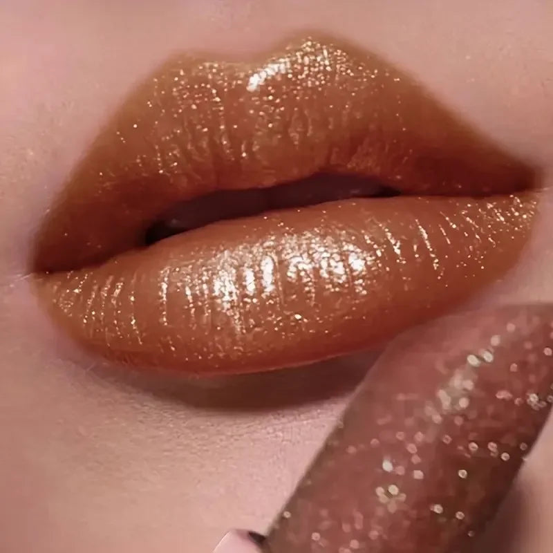 Batom perolado brilhante, maquiagem labial hidratante à prova d'água de longa duração, cor labial brilhante sexy e sem desbotamento