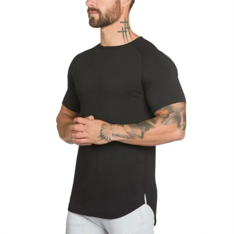 Marca roupas de ginástica fitness t camisa masculina moda estender hip hop verão manga curta camiseta algodão musculação muscular tshirt homem