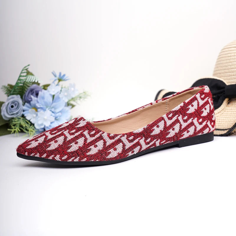 Designer de luxo sapatos baixos de pano para senhoras, toe slip-ons redondos para pé largo 44-32 2023, mocassins pretos, mocassins de balé, recém-chegados