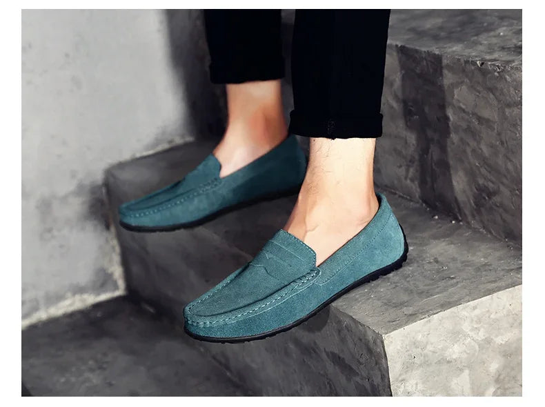 Couro do plutônio camurça de vaca sapatos masculinos marca luxo casual formal mocassins calçados preto masculino sapatos de condução hombres