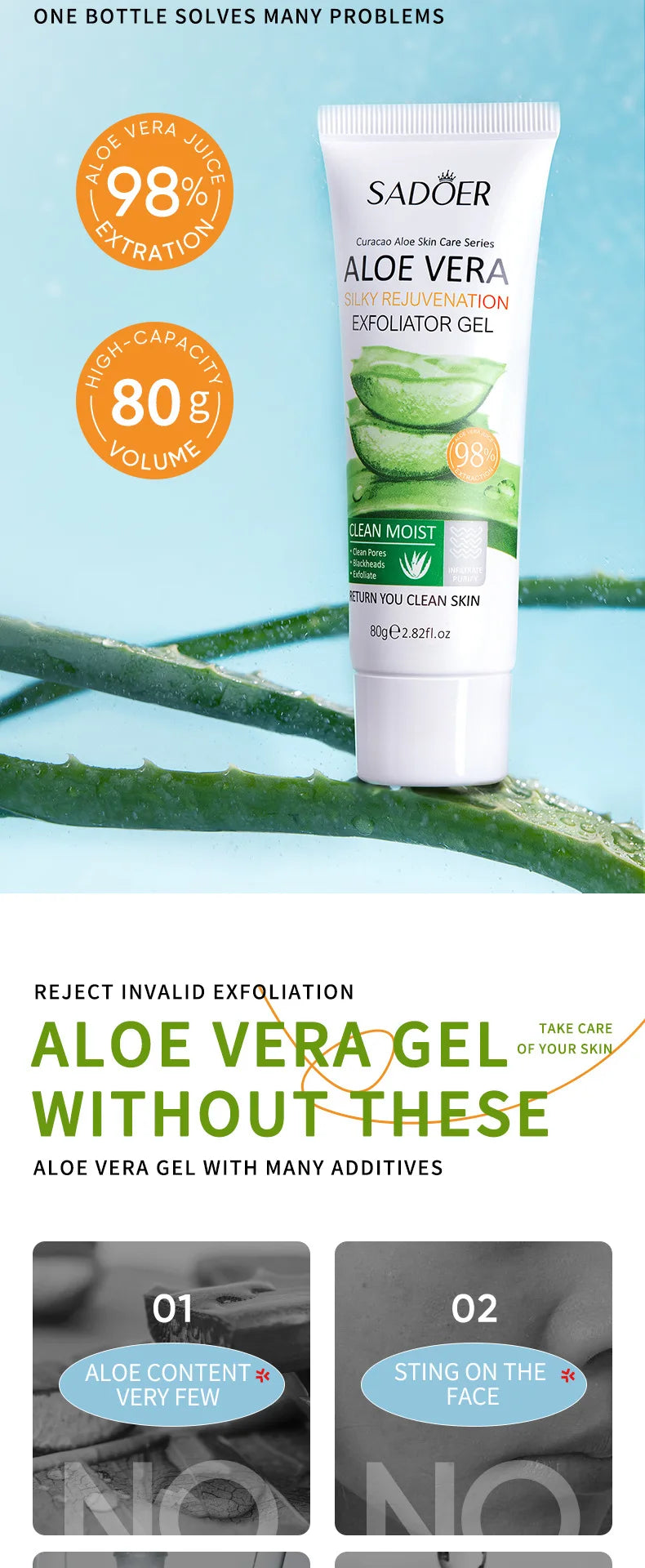 SADOER Gel Esfoliante Facial de Aloe Vera: Limpeza Profunda, Hidratação Suave e Esfoliação Facial