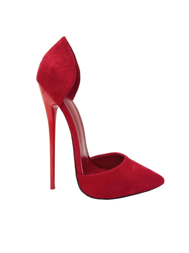 Sapatos Femininos de Salto Alto Flock de 16cm, Sapatos Sexy para Cosplay Masculino, Preto, Forro Vermelho, Slip On, Cores Personalizadas