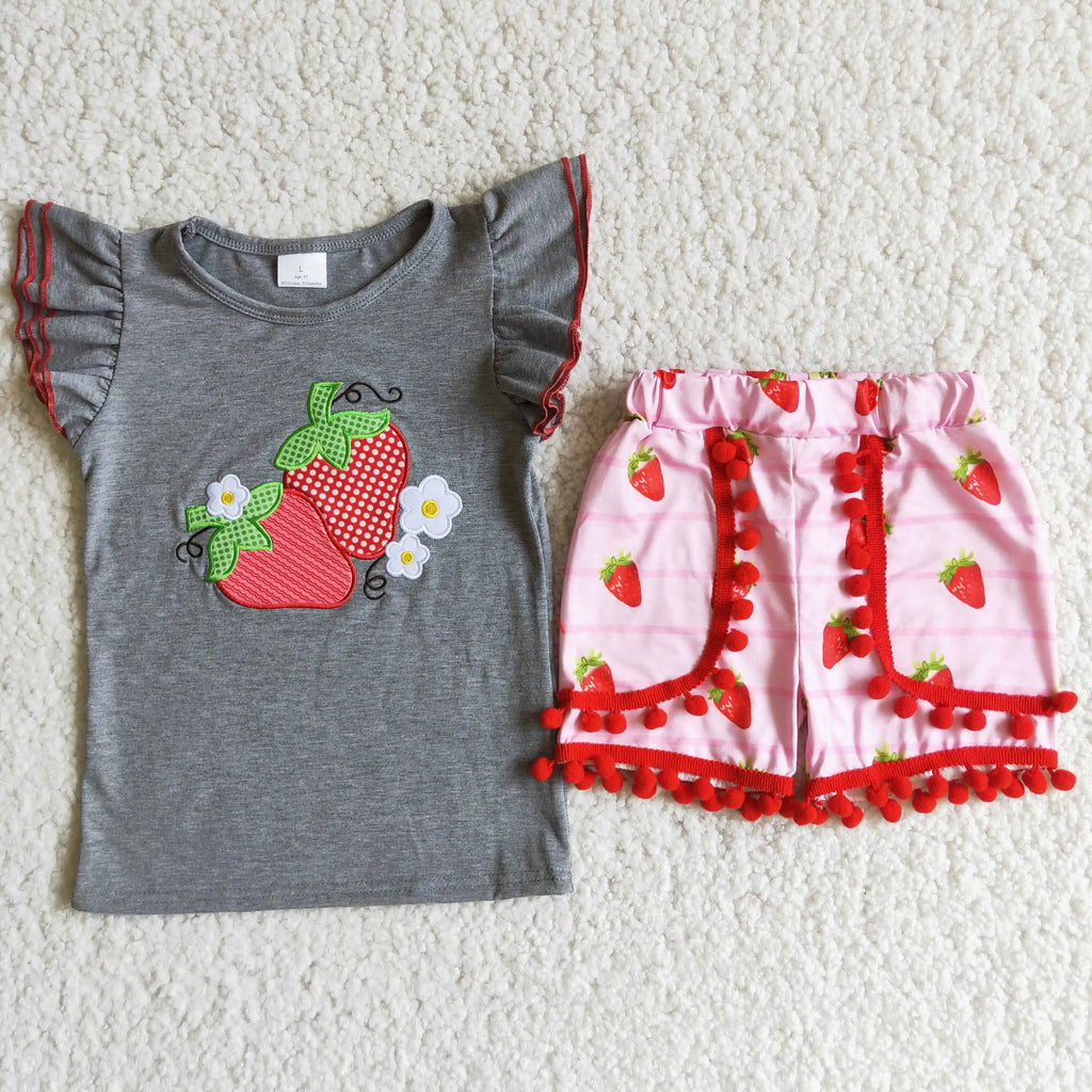 Bebê meninas boutique verão frutas roupas melancia vermelho camisa rosa dot plissado shorts atacado crianças roupas conjunto criança roupa