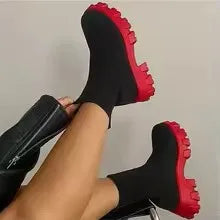 Botas femininas botas de plataforma elástica respirável primavera verão saltos botas mujer deslizamento em botas de tornozelo mulher elegante sapatos de salto