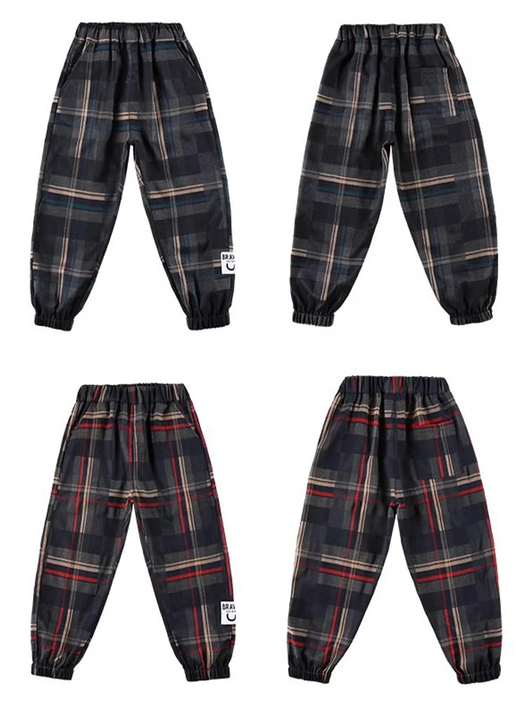 2024 moda meninos algodão xadrez calças primavera outono da criança casual crianças calças soltas moletom para adolescentes roupas
