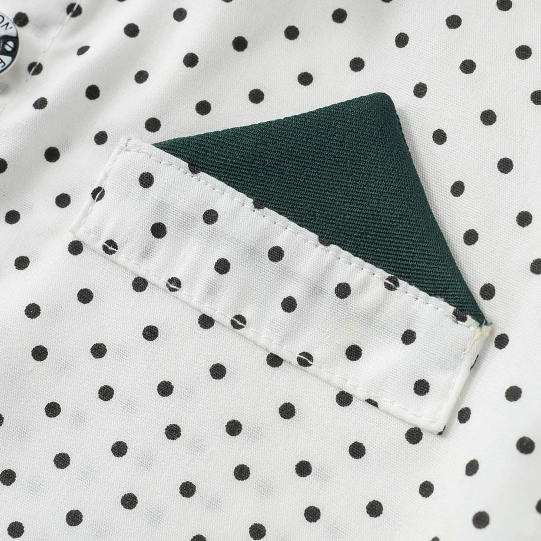 Camisa estampada às bolinhas com calças sólidas para meninos, conjunto de arco suspensor infantil, roupa de cavalheiro, traje de aniversário, 2 a 6 anos, primavera