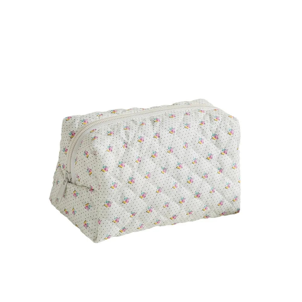 Sacos de maquiagem florais acolchoados com zíper bonito impressão flor organizador de armazenamento acessório de maquiagem saco de higiene pessoal grande saco de cosméticos feminino
