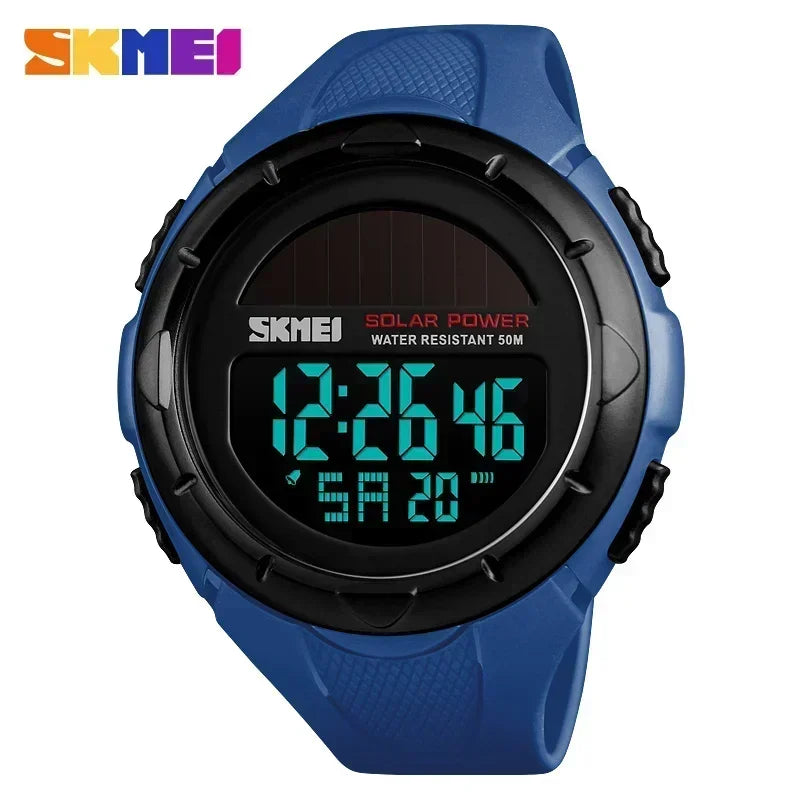 Skmei 1405 esporte digital relógios de pulso dos homens solar para energia ambientalmente alarme masculino reloj hombre relógios luminosos