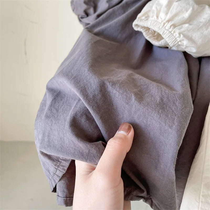 Vestidos de Algodão para Meninas Bebê Estilo Coreano Verão 2026 com Mangas Bufantes em Cores Sólidas