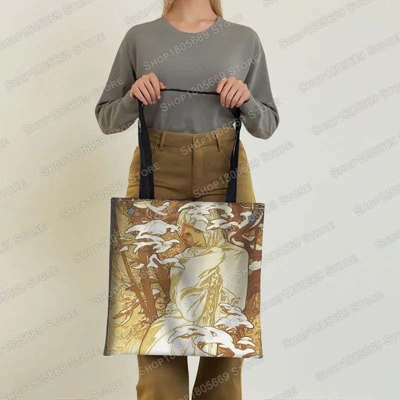 Alphonse Beauty Print Bolsa para Mulheres, Sacos De Compras De Armazenamento Reutilizável, Totes Casuais, Pintura A Óleo, Elegante Senhoras Tote