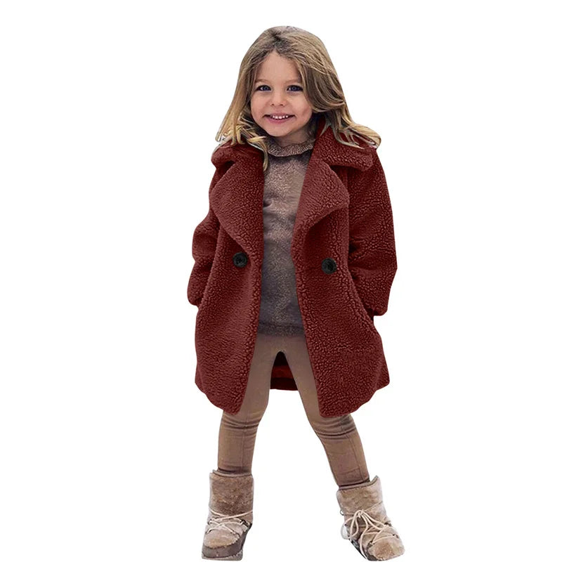 Bebê meninas casacos de pele do falso crianças inverno quente jaquetas de pelúcia crianças turndown colarinho acolchoado outerwear infantil casual roupas exteriores
