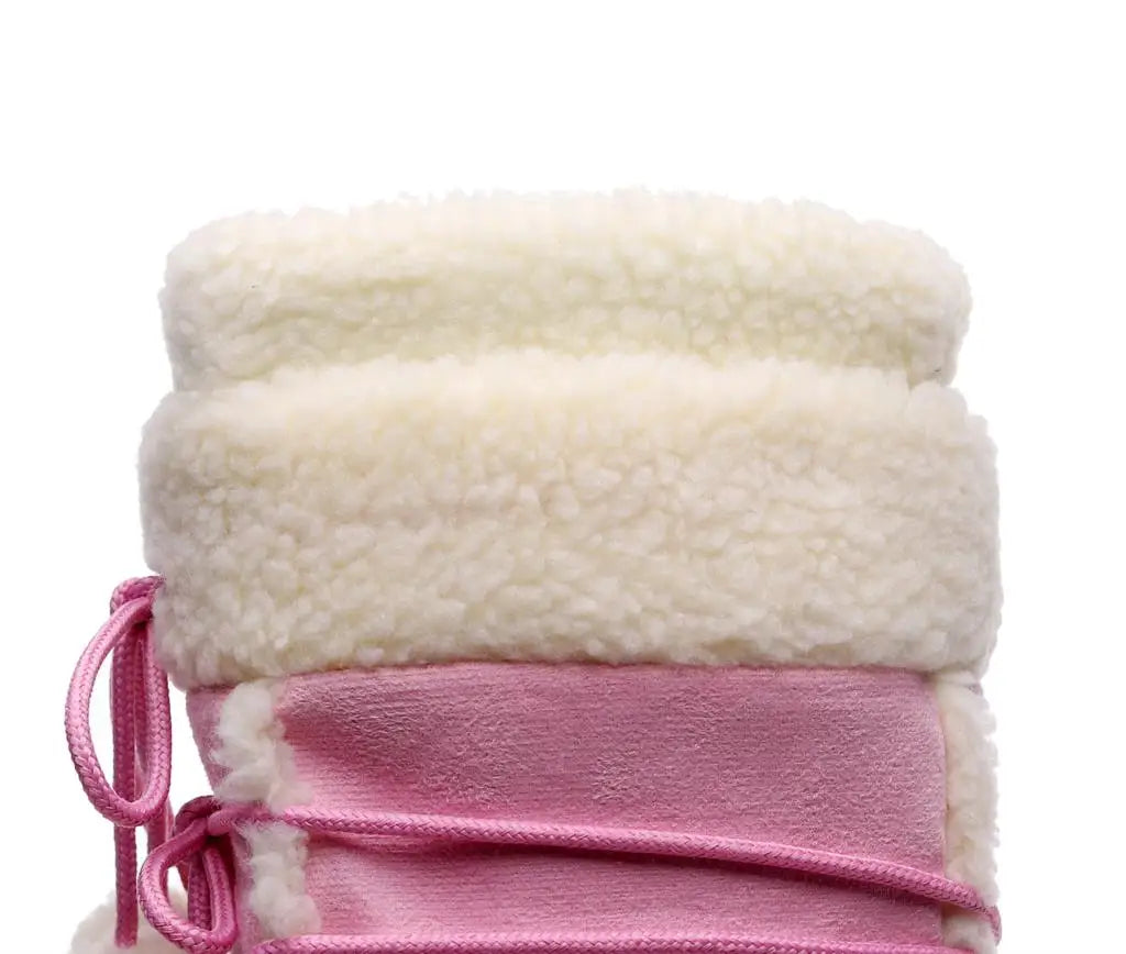 Botas de inverno rosa botas de neve femininas sola grossa botas de esqui quentes meados de bezerro botas de espaço antiderrapantes sapatos de algodão navio livre