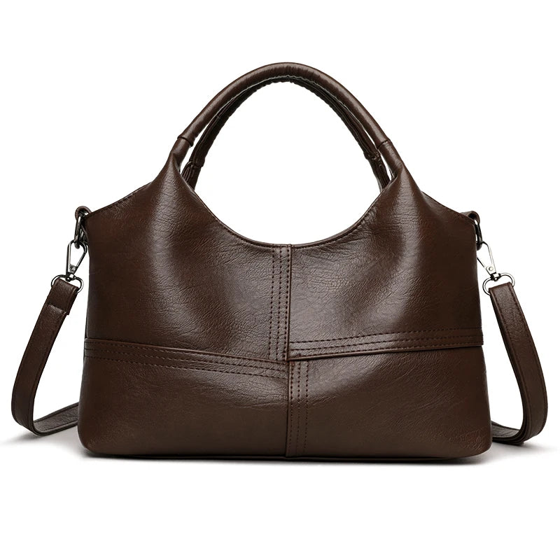 Bolsa, bolsa feminina, 2025 nova bolsa de couro macio moderna e simples, bolsa mãe de meia-idade, versátil de ombro único cr