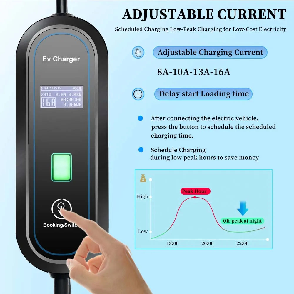 220v portátil ev carregador type2 iec 62196 carregador de carro elétrico 3.5kw 16a 1 fase evse carregamento rápido wallbox ev estação de carregamento