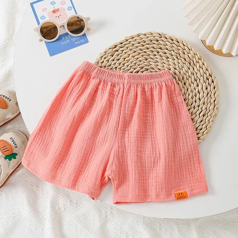Moda algodão cor sólida crianças shorts infantil estilo coreano verão praia calças curtas inferior para crianças roupas meninas meninos 4-12y