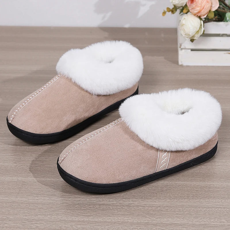 Inverno quente interior flurry chinelos feminino camurça do falso dedo do pé fechado casal chinelos mulher conforto sola macia casa slides mujer