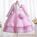 Novo outono/inverno vestido de festa de manga longa elegante menina bordado vestido de desempenho de natal saco de presente para crianças de 3 a 11 anos