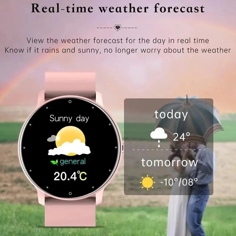 LIGE Relógio inteligente feminino à prova d'água, previsão do tempo em tempo real, relógios esportivos para mulheres, Android IOS