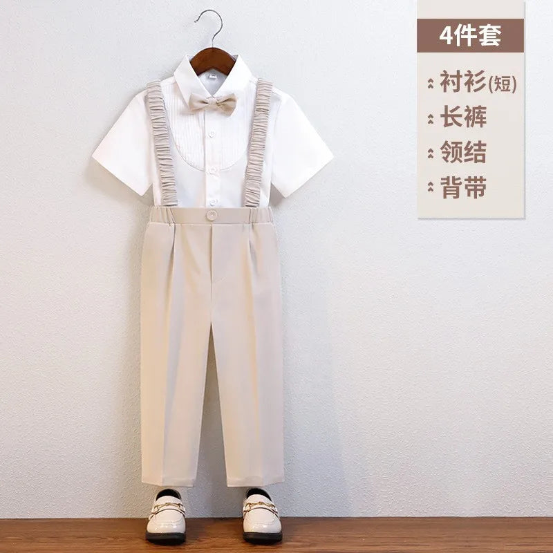 Cavalheiro crianças verão respirável vestido de casamento escola meninos colete camisa calças gravata borboleta fotografia terno crianças traje aniversário
