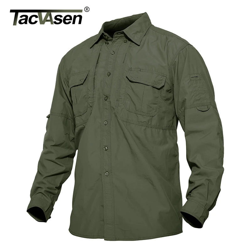TACVASEN-Camisas leves de manga comprida para homens, camisa de secagem rápida para caminhadas, camisas de nylon para trabalho ao ar livre, carga para o verão