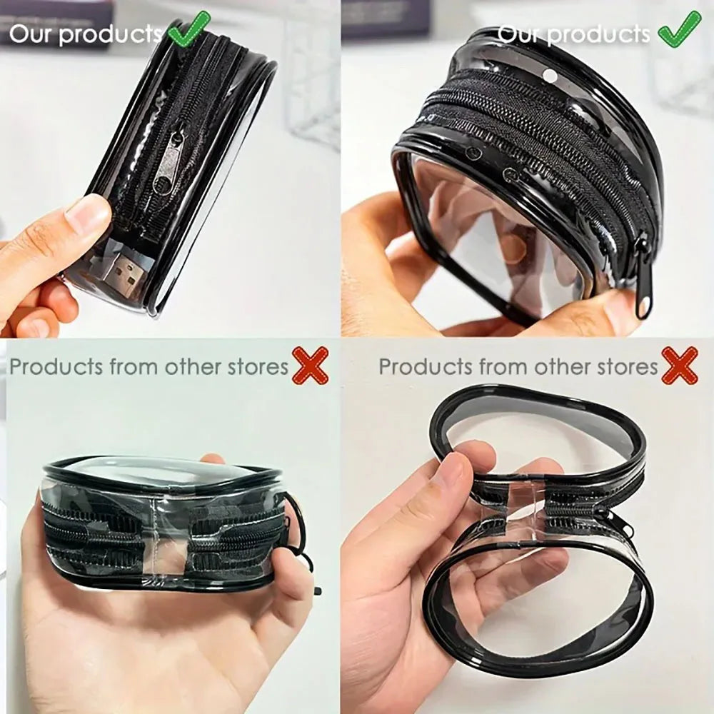 Mini saco de armazenamento com zíper transparente, chaveiro portátil, boneca de desenho animado, organizador de brinquedos para fones de ouvido, carregadores, cabo de dados, sacos de presente