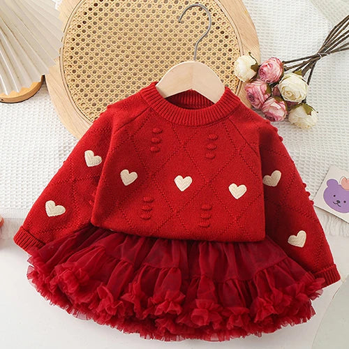 2025 novo outono 0-5yrs bebê meninas conjunto de roupas manga comprida malha cardigan casaco + saia curta crianças roupas de malha terno