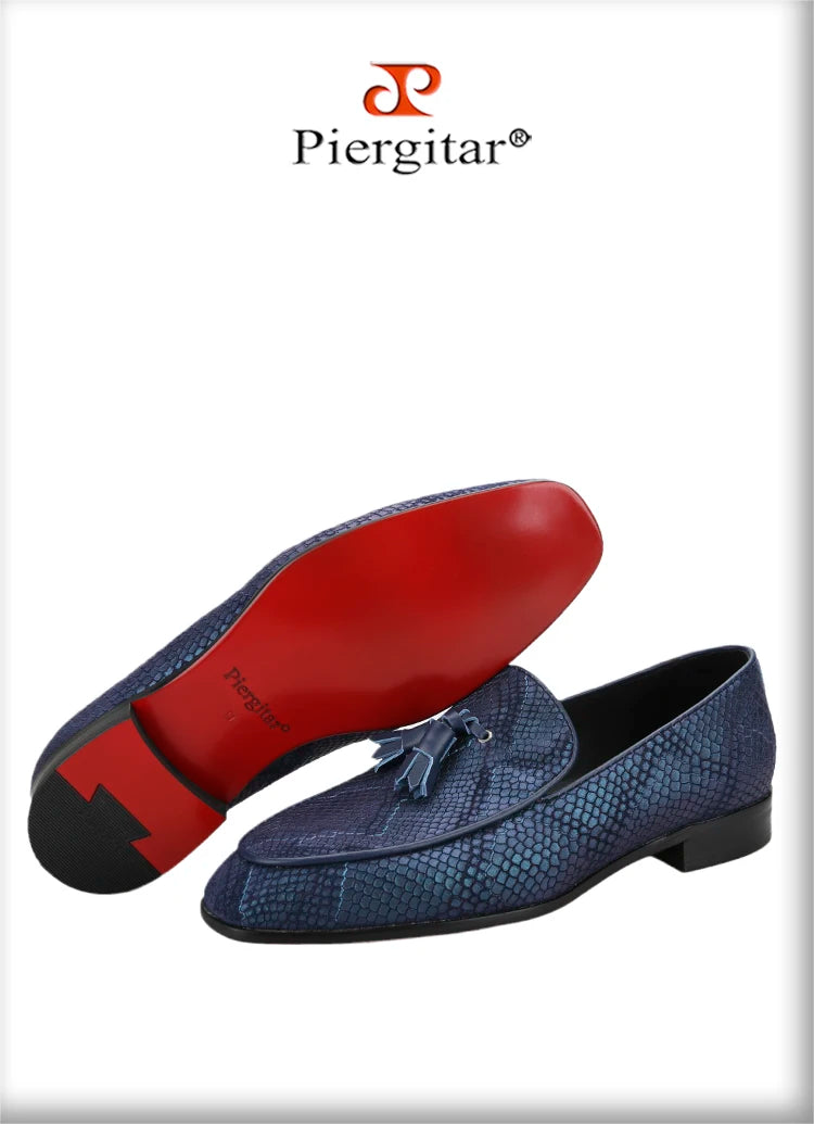 Piergitar-Mocassins de camurça serpentina masculina com borlas de couro combinando, chinelos artesanais para fumar, sola vermelha, novo modelo, 5 cores
