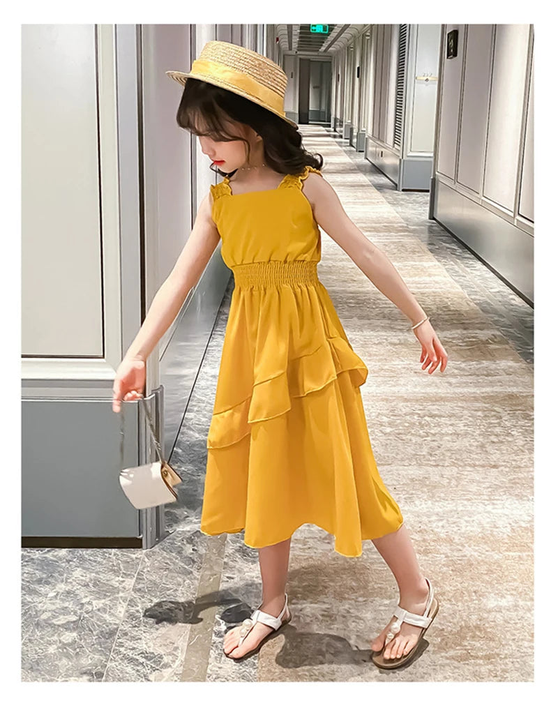 Vestidos de Festa Sem Mangas em Chiffon para Meninas, Estilo Princesa, para Crianças de 4 a 12 Anos