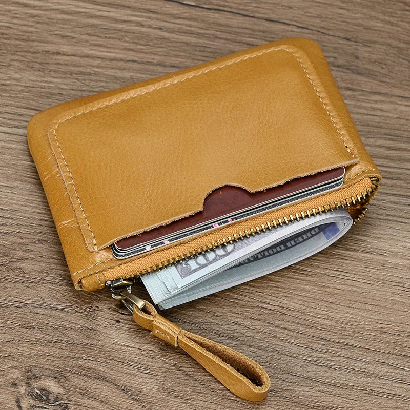 Luufan couro genuíno zíper moeda cartão bolsa de couro real rfid titular do cartão embreagem carteiras slots para homens mulheres mini bolsa fina