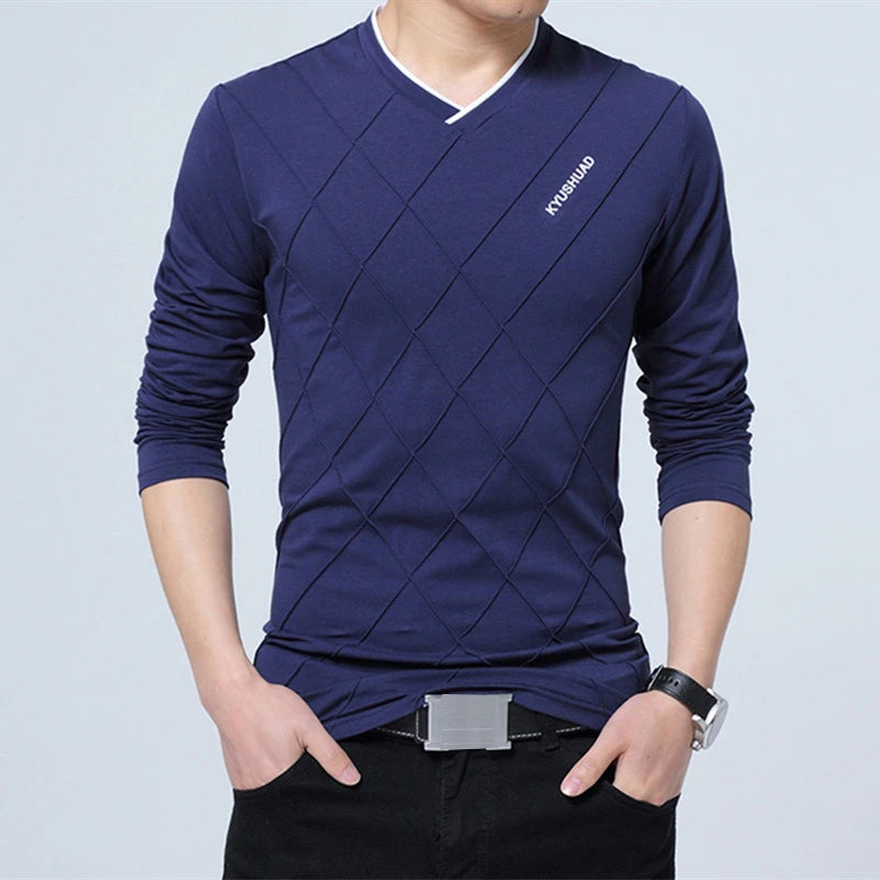 Camiseta Masculina BROWON 2026: Nova Coleção Slim Fit com Design Exclusivo, Gola V Luxuosa e Elegante para Fitness