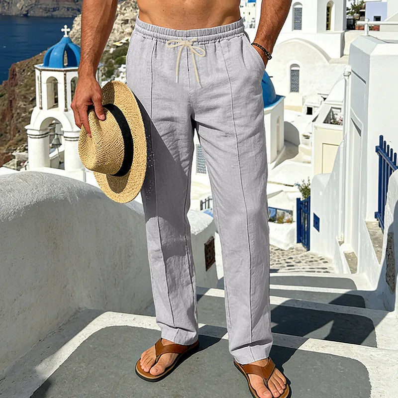 Calças de Linho Americanas Novas Primavera 2026, Tecido Leve e Respirável, Estilo Casual Solto, Cintura com Cordão, Perfeitas para Uso Diário