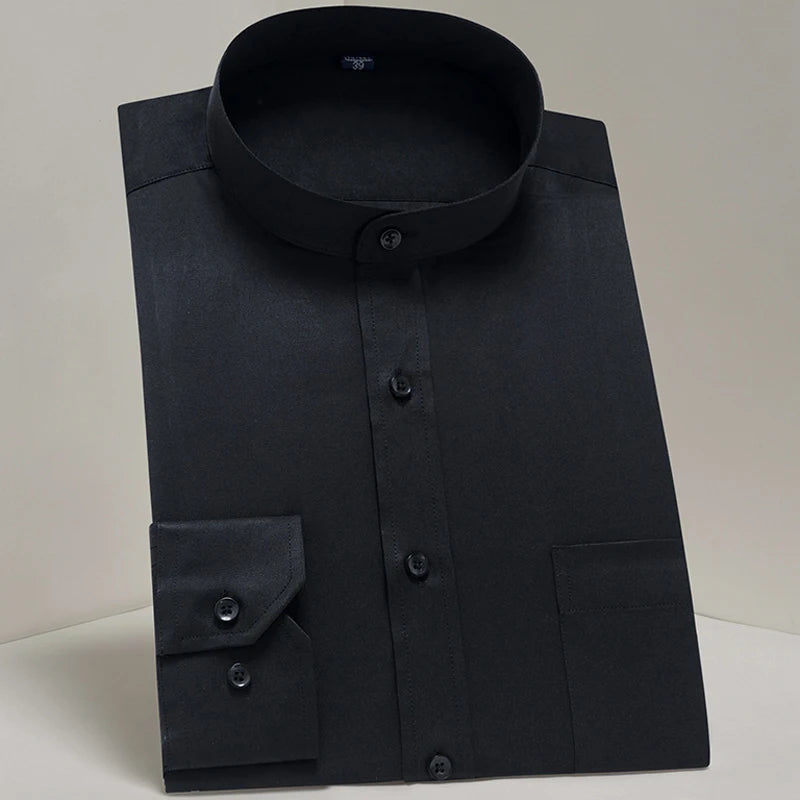 Camisas sociais masculinas clássicas de manga comprida, ajuste padrão, formal, negócios, social, simples, design básico, branco, trabalho, escritório, camisa casual