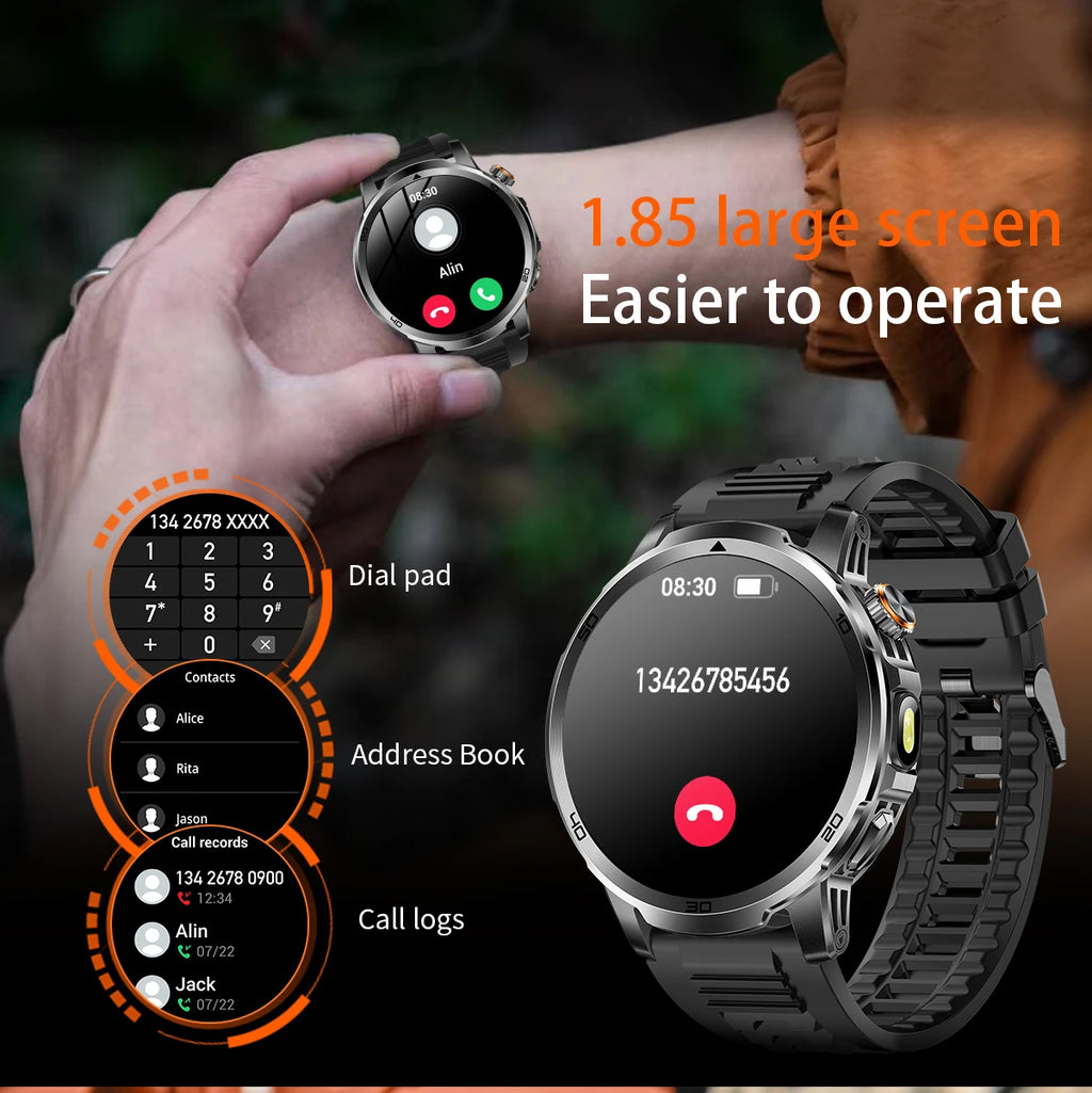 Novos Relógios Inteligentes Militares para Atividades ao Ar Livre 2026, Tela AMOLED de 1,85 polegadas, Bateria Grande de 1000mAh, À Prova D'água 10ATM, Chamada, Esportes, Pulseira Fitness Masculina