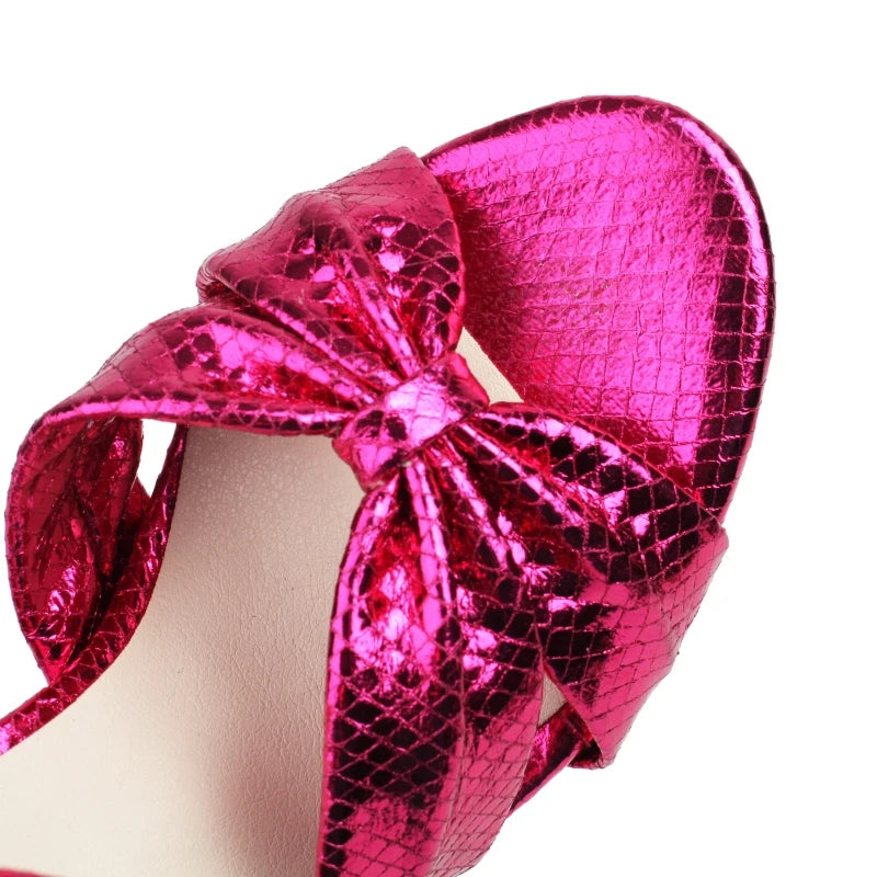 Sandálias femininas de luxo sapatos de verão 2025 tira no tornozelo ouro prata salto alto flip flops feminino festa sapatos de dança tamanho grande 50