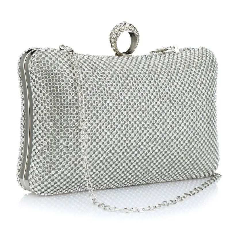 Bolsa de mão feminina para festa à noite, bolsa de mão em corrente para celular, batom prateada
