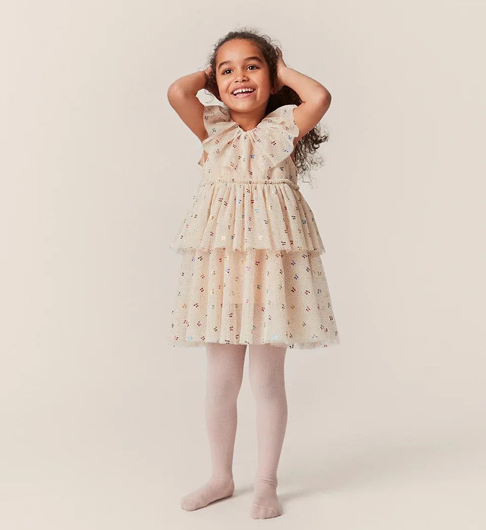 Verão ks bebê meninas cereja malha vestido crianças roupas meninas vestidos de princesa saias festa de natal manga longa vestidos