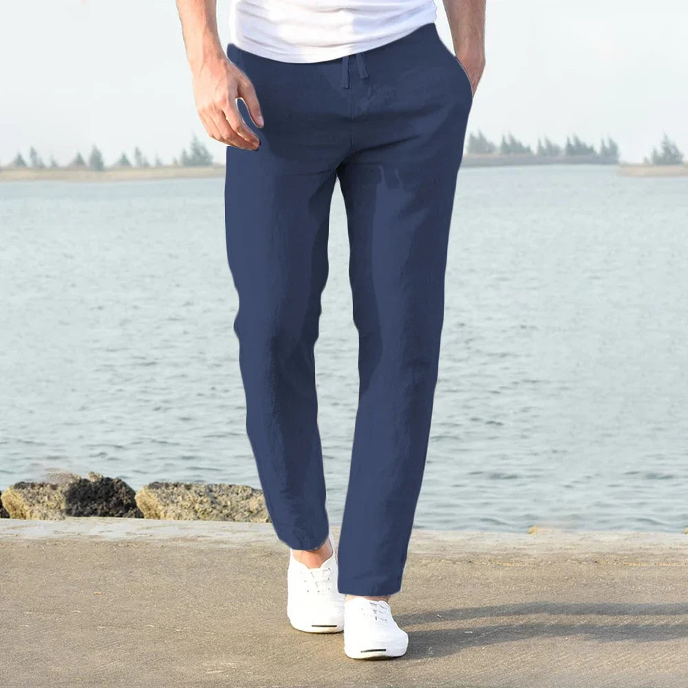 Calças de linho de algodão masculino outono novo respirável cor sólida calças de linho fitness streetwear S-3XL
