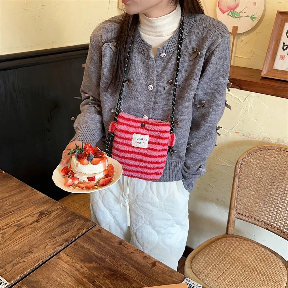 Novo ponto de pelúcia crossbody sacos para mulheres bonito rosa bolsa de ombro bolsas bolsa de telefone portátil