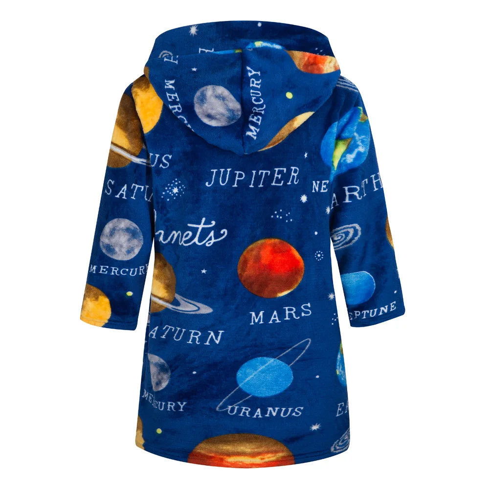 Crianças pijamas macios roupão de flanela de inverno 2025 novo dos desenhos animados bonito pijamas meninos meninas outono roupões com capuz homewear
