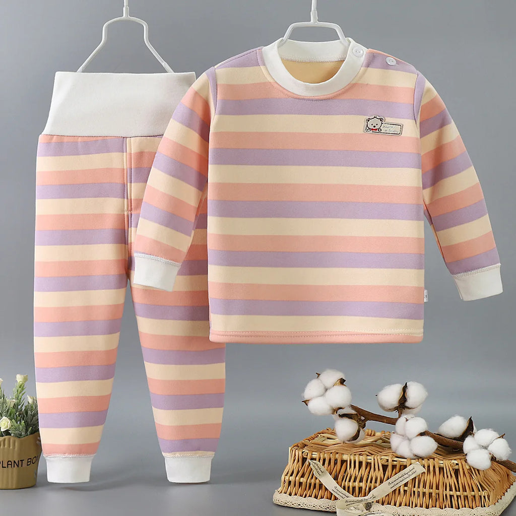 Engrossar quente de pelúcia crianças conjuntos roupas menino menina roupa interior ternos outono inverno crianças clothinn
