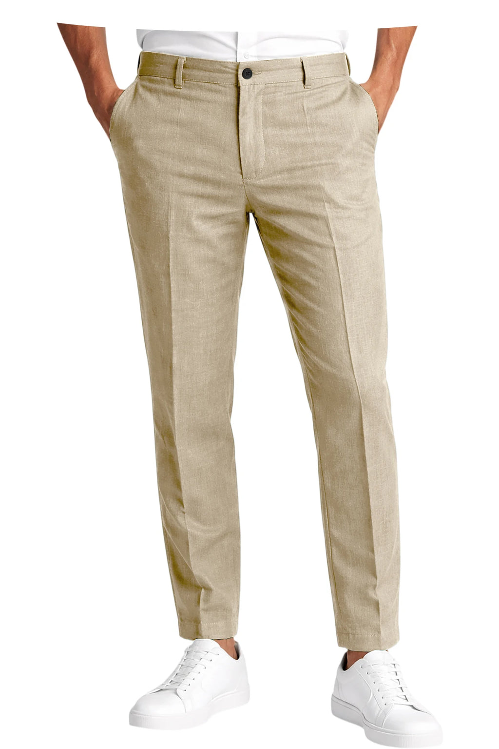 Calças Masculinas Premium em Mistura de Linho, Leves, Slim Fit, Resistentes a Rugas, para Escritório, Verão, Casual e Formal