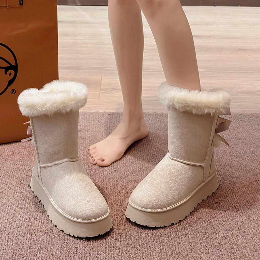 Botas de neve femininas 2024 inverno nova moda sapatos plataforma de pelúcia ao ar livre botas quentes sapatos femininos bota camurca cano longo