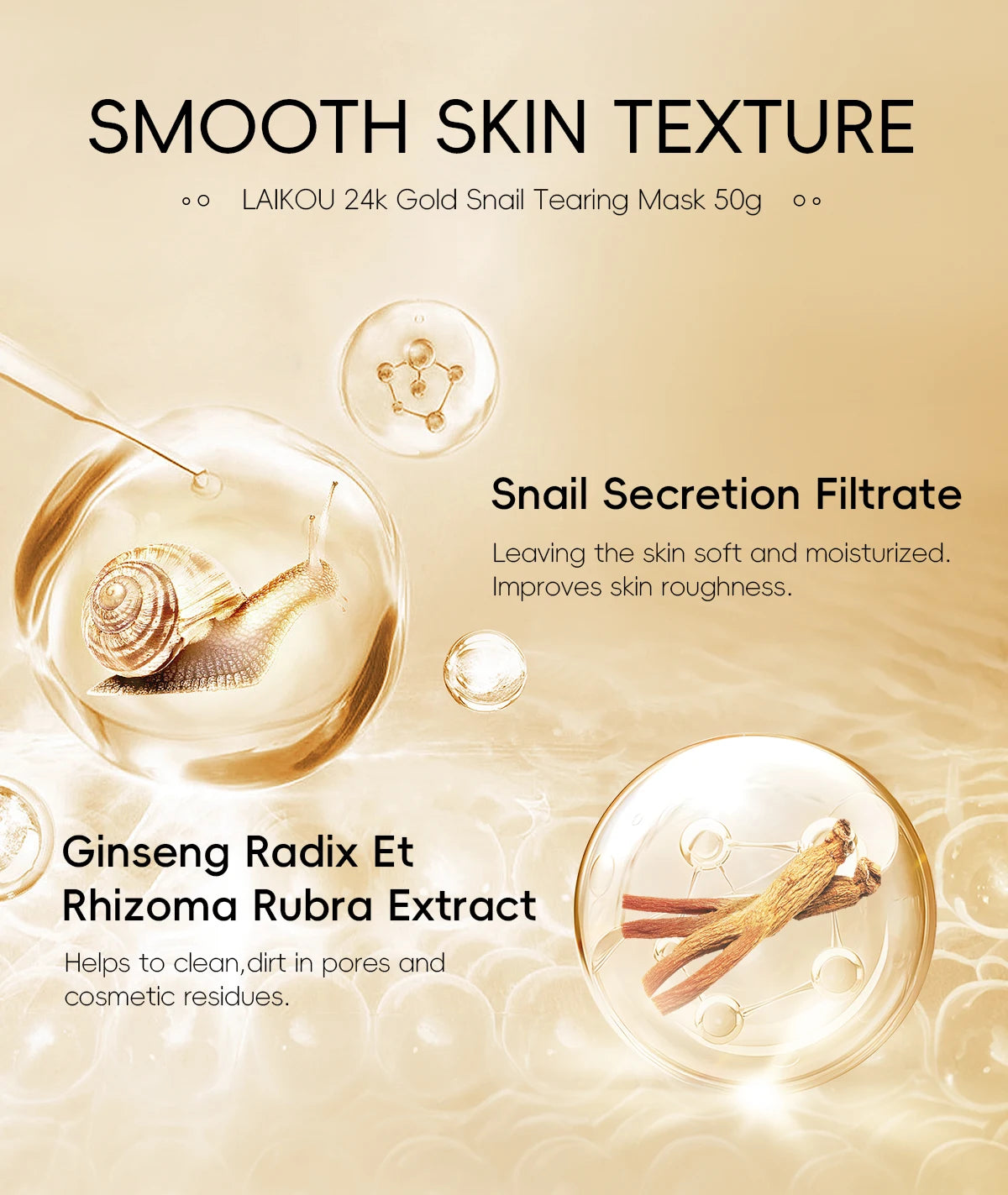 Laikou 24k ouro caracol peel-off máscara 3 pçs limpeza profunda poros aperto remoção de cravo desintoxicante tratamento facial 50g