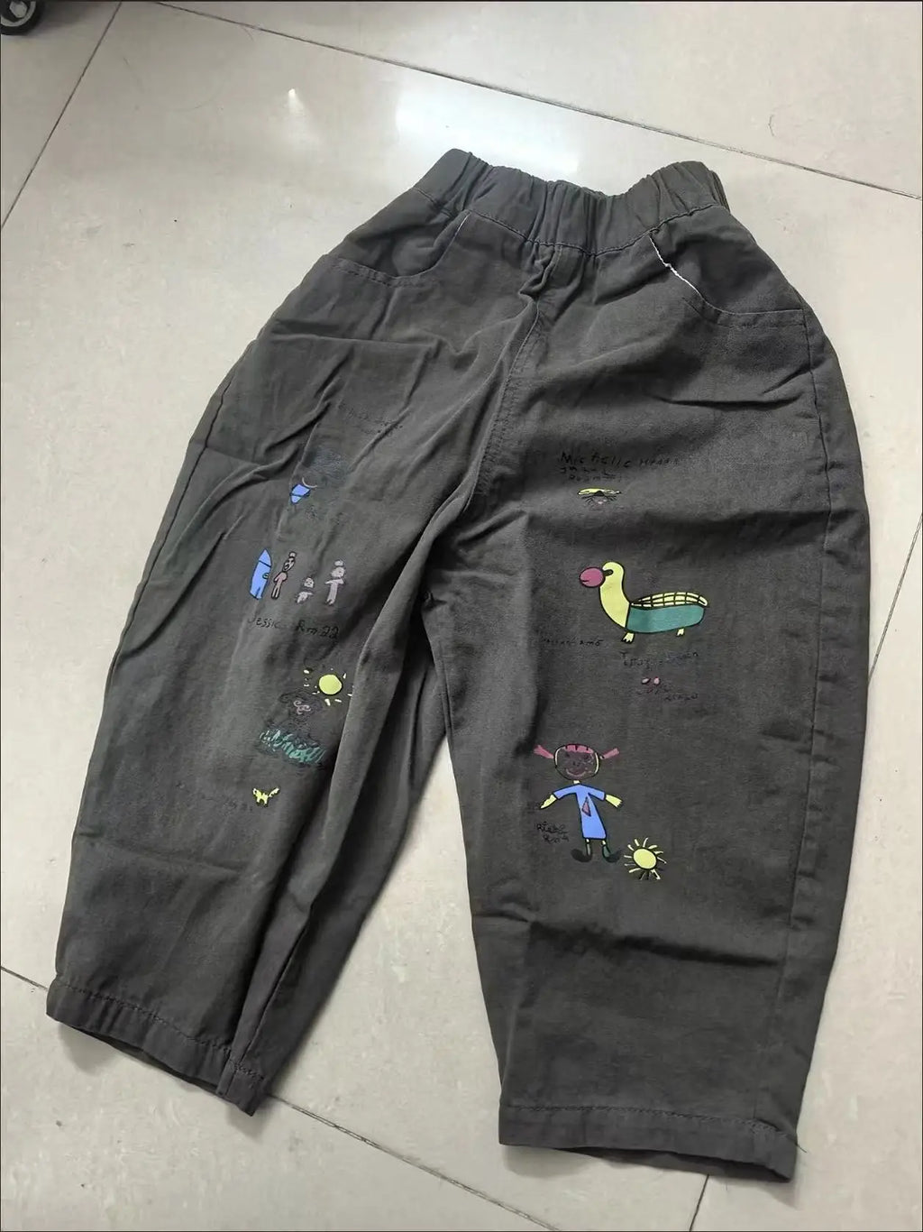 Japão coreano crianças roupas menino crianças moda calças primavera outono bebê bolso tornozelo comprimento solto menina dos desenhos animados calças casuais